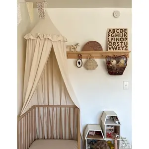 Kids Bed Canopy with Ruffles Cotton Hanging Tent Frills Curtain Net for Baby Nursery Room Children Reading Nook Decor