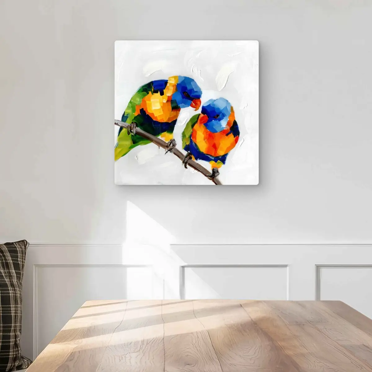 212 MAIN 16x16 in. Aluminium Parrot Duo Artwork - Artistic Contemporary Feathers Print, Colorful Metal Wall Decoration, Home Decor Gift for Room Aesthetic