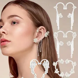 4 Pack Butterfly Ear Cuffs Earrings No Piercing Ear Clip Diamond Butterfly Ear Hole Ear Bone Clips for Women Fashion Accessories ailes  jewelry