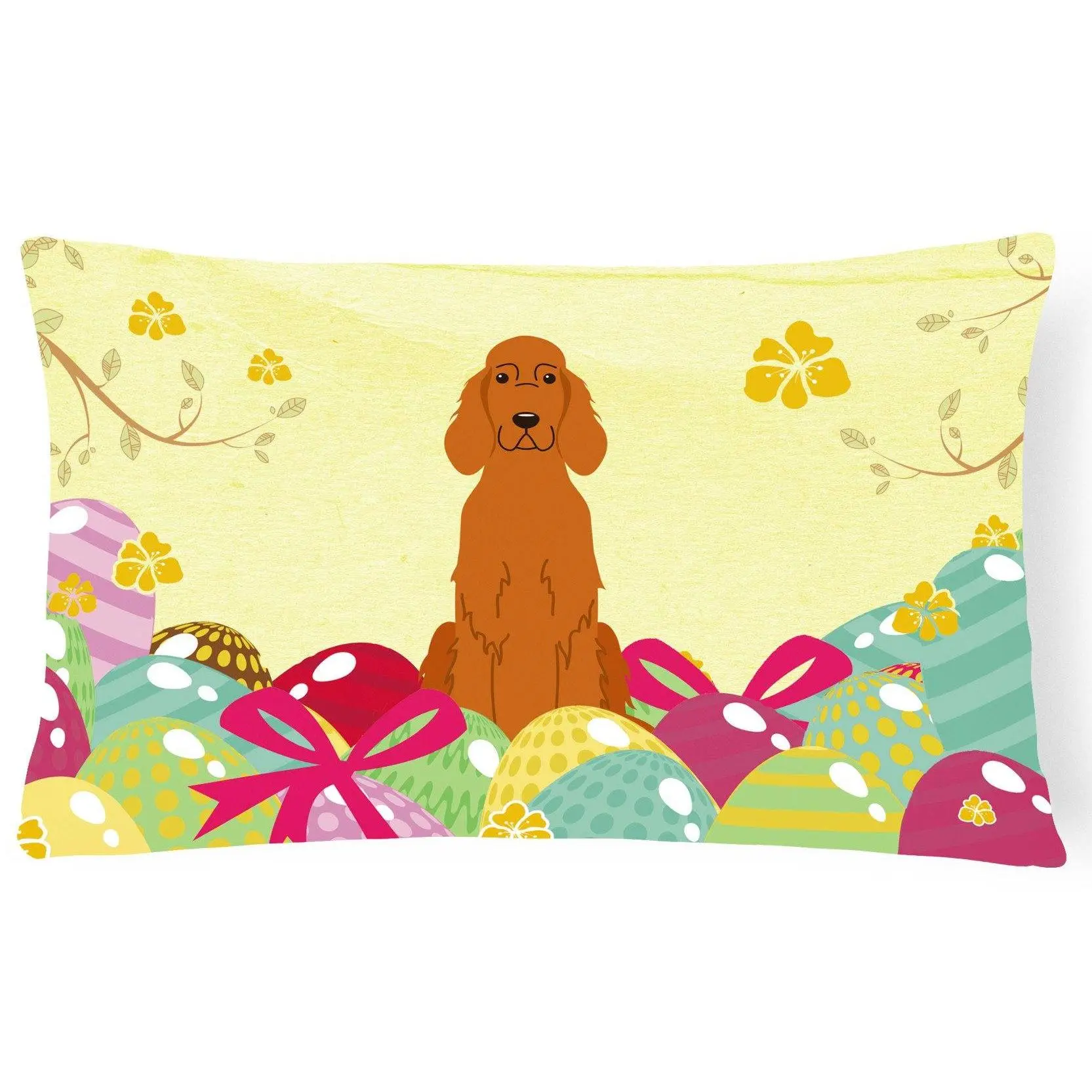 Easter Eggs Irish Setter Canvas Fabric Decorative Pillow BB6064PW1216
