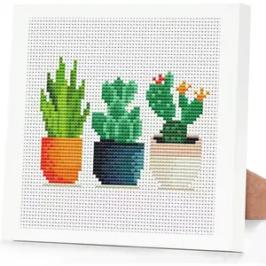 Succulent Cross Stitch Kits,Cactus Cross Stitch Kits for Adults Beginner with Framed,Embroidery Kit Stamped 11CT Cross Stitch Arts and Crafts Partial Cross Stitch 6.7x6.7inch