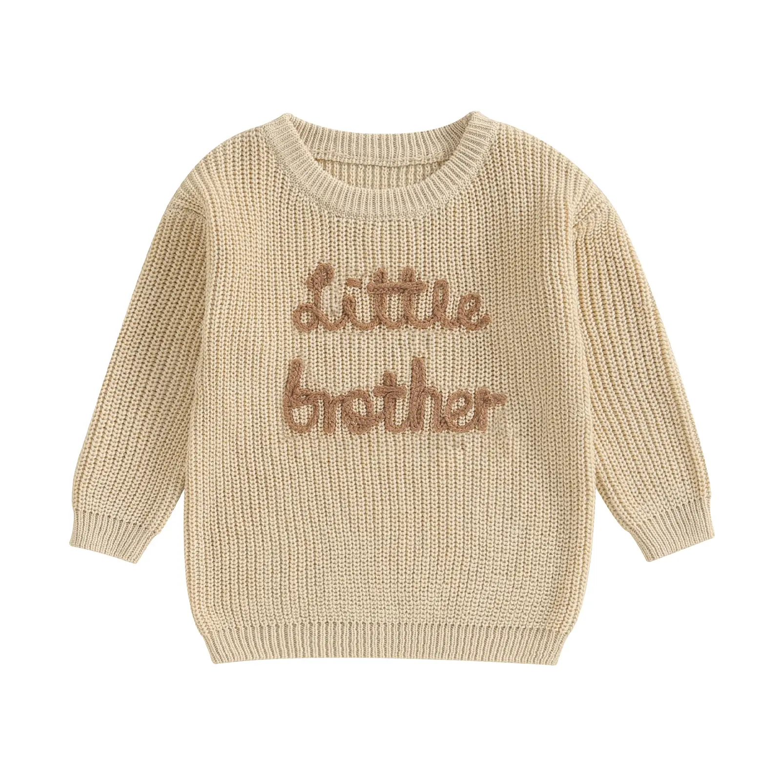 Baby & Toddler Knit Sweater, Unisex Crewneck Pullover with Brothers Sisters Embroidery, Soft Cotton Long Sleeve Fall Winter Top, Baby-Safe Baby Boys Sweaters, Toddler Size Baby Boys Sweaters