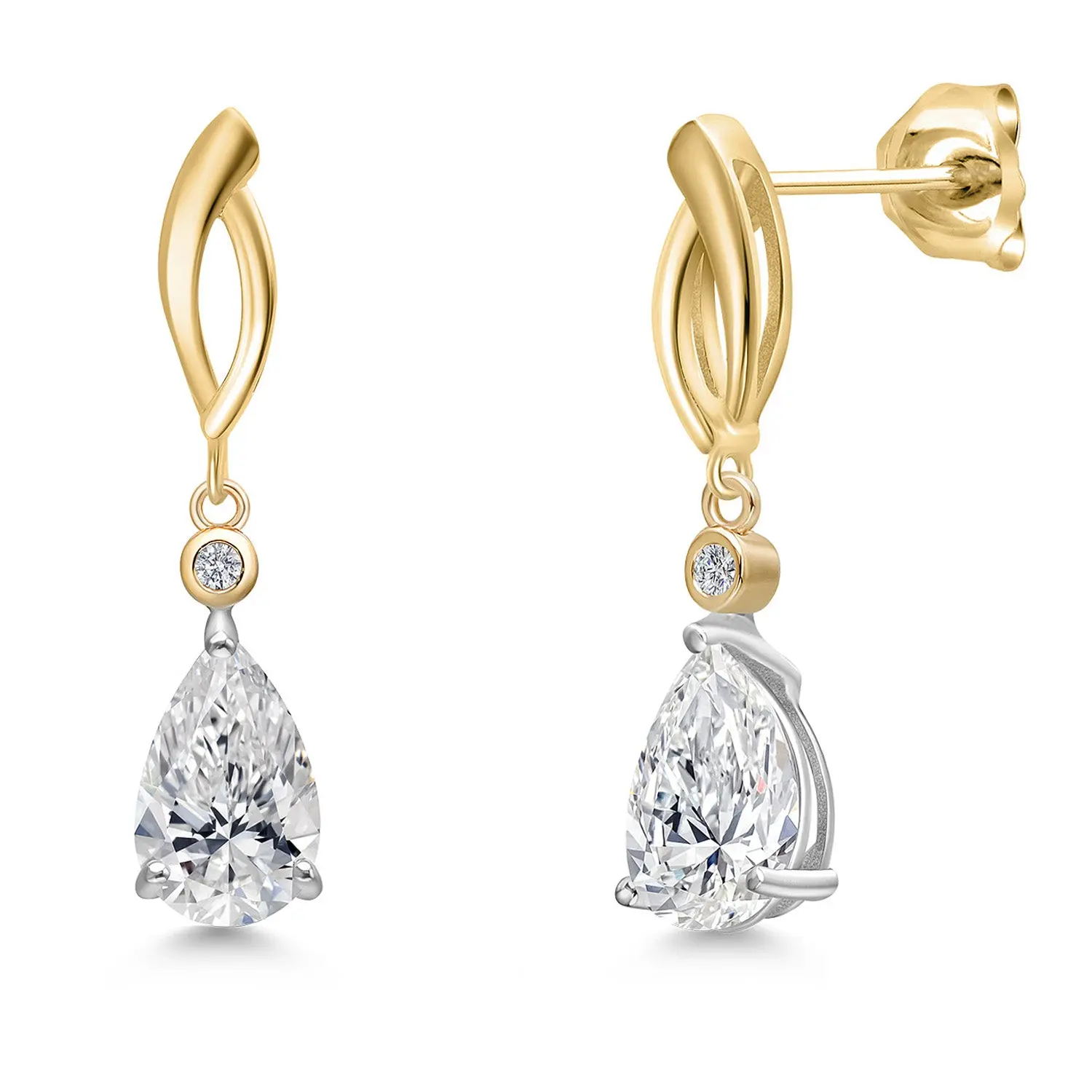 2.02 Cttw IGI Certified Lab Grown Diamond in 925 Silver and 10K Yellow Gold Earrings for Women | Pear Shape Center Diamond 1.00 Ct Each | D-E Color | VS1-VS2 Clarity