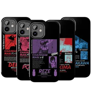 CM anime character phone cases featuring Reze, Makima, and Denji from Chainsaw Man, compatible with iPhone 17-11 Pro Max/Plus and Samsung Galaxy S23-25.