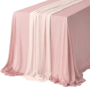 Sheer Chiffon Table Cloth & Runner Set for 3x4ft Rectangle Table Decor in Dusty Rose & Blush for Wedding Reception and Parties