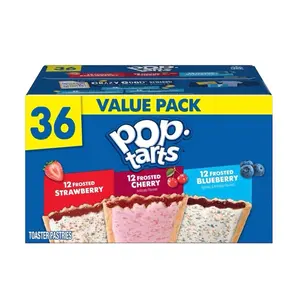 Pop-Tarts Value Pack 36 Pastries- Frosted Strawberry, Frosted Cherry, Frosted Blueberry- 1 Box