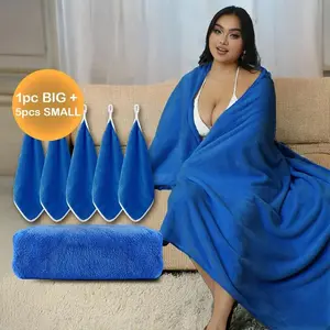 Bath Towel Set, 1 Count Bath Towel & 5 Counts Hand Towel, Thick & Absorbent, Soft & Quick-drying, for Home, Travel & Hotel Use