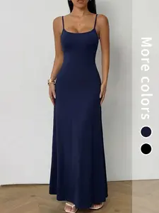 Women’s Adjustable Strap Cami Dress Sleeveless Scoop Neck A Line Midi Dress Casual Summer Vacation Wear