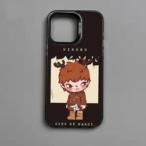 Hirono Cute Little Boy Design Silver Shell Matte Shockproof Back Cover for iPhone 16, 15, 14, 13, 12, 11, Mini, Pro, MAX Cellphone Protective Casing