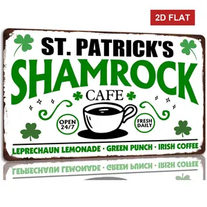 St Patrick's Day Sign Shamrock Cafe Metal Signs Irish Holiday Decor Green Shamrock Lucky Clover Wall Hanging Decorations For Home Kitchen Office 8x12 Inch Home Decor Products