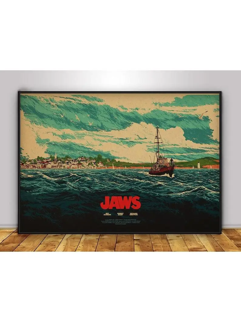 Chief Brody and Great White Shark Poster, Jaws Movie