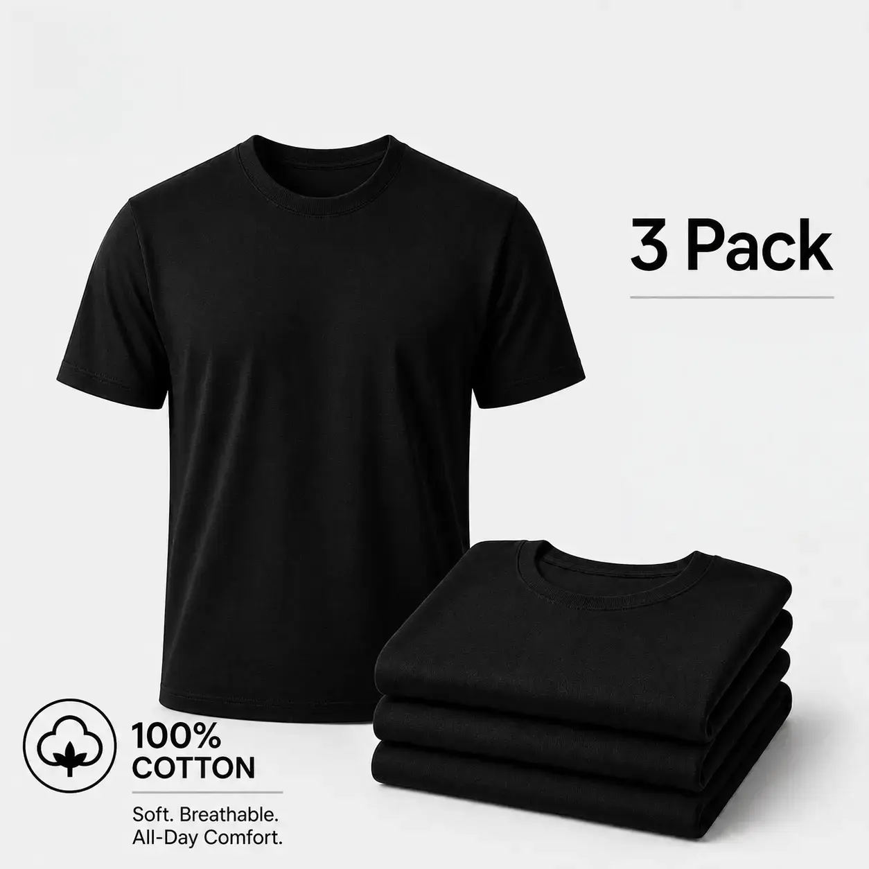 3-Pack Men's Cotton T-Shirts, Soft & Durable 180 GSM Basic Crew Neck Tee, Breathable Solid Color Menswear Top, Classic White & Black T-Shirt, Summer Vibes Outdoor Fun, S–3XL Repeat Goon Sleep Eat Gooner graphic merch book Casual Crewneck