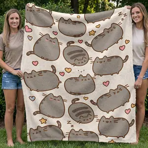 Pusheen Big Face Flannel Blanket, Kawaii Cat Cuddle Throw, Super Soft Comfy, Perfect Gift for Pusheen Lovers & Boyfriend