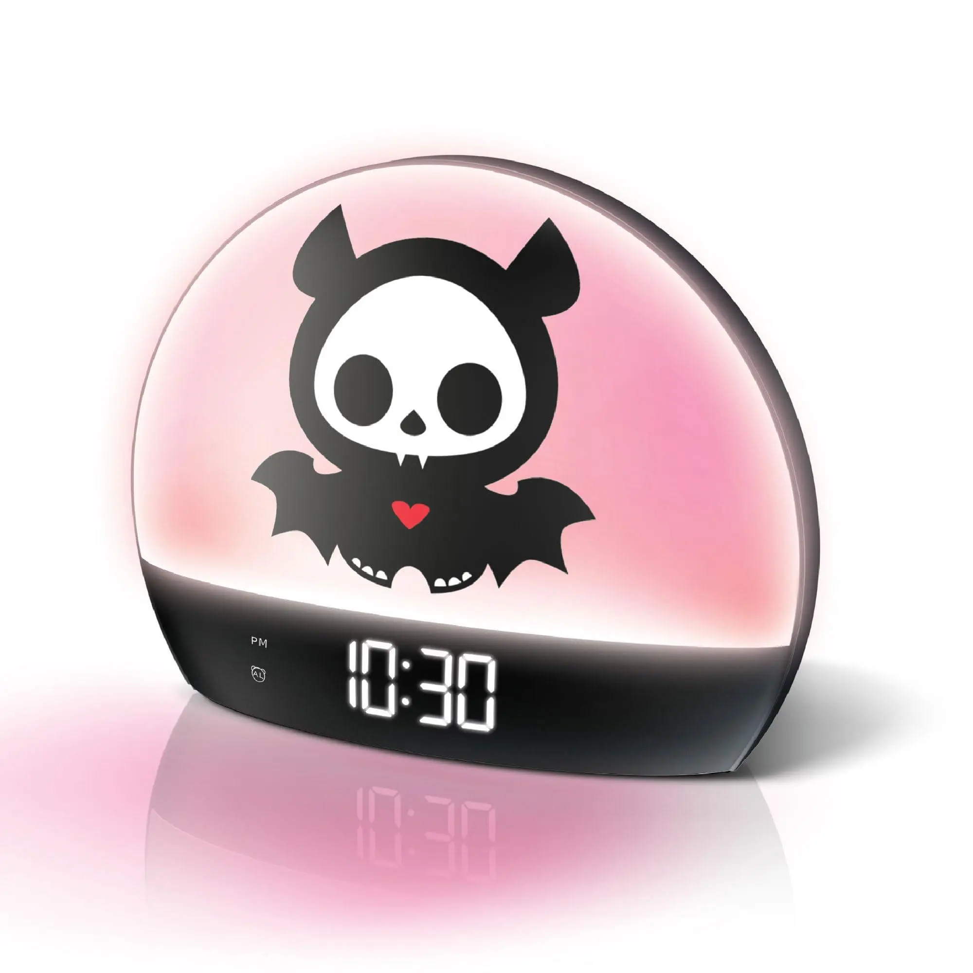 Skelanimals Sunrise Alarm Clock Night Light, USB Powered Digital Clock with 6 Color Modes, Built-In Alarm, Time Date Temperature Display, Touch Controls, Black