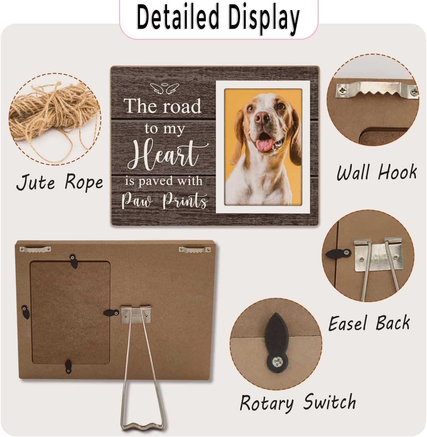 Pet Memorial Picture Frame – Wooden Dog & Cat Photo Frame Gift for Pet Lovers, Dog Mom & Dog Dad Memorial Keepsake, 4x6 Paw Print Frame Decor