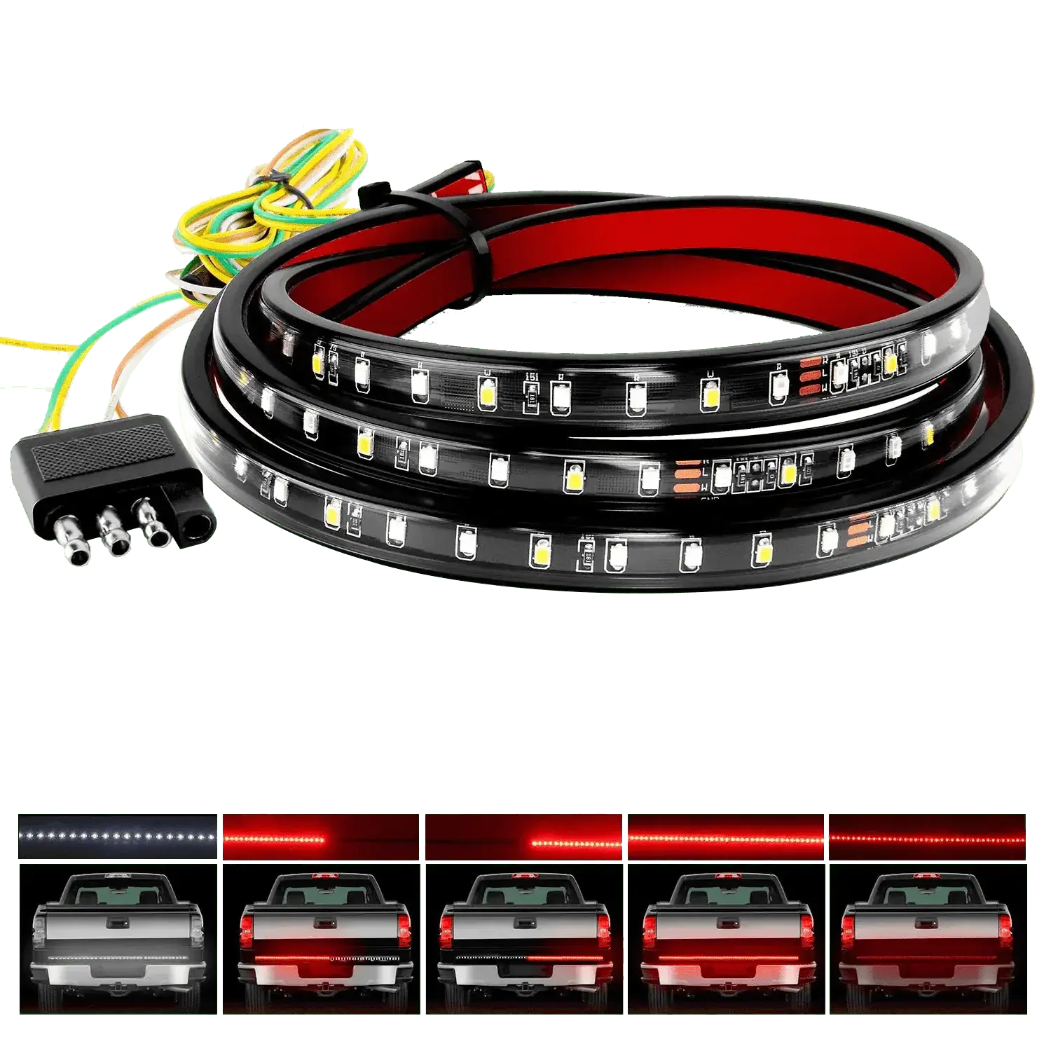 Nilight 60-Inch Double Row LED Light Bars, 108-LED Red White Car Ambient Tailgate Light with Silicon Seal, Bright Adhesive-Mount Backlights for Pickup Trucks Led Lightbar Offroad Lighting