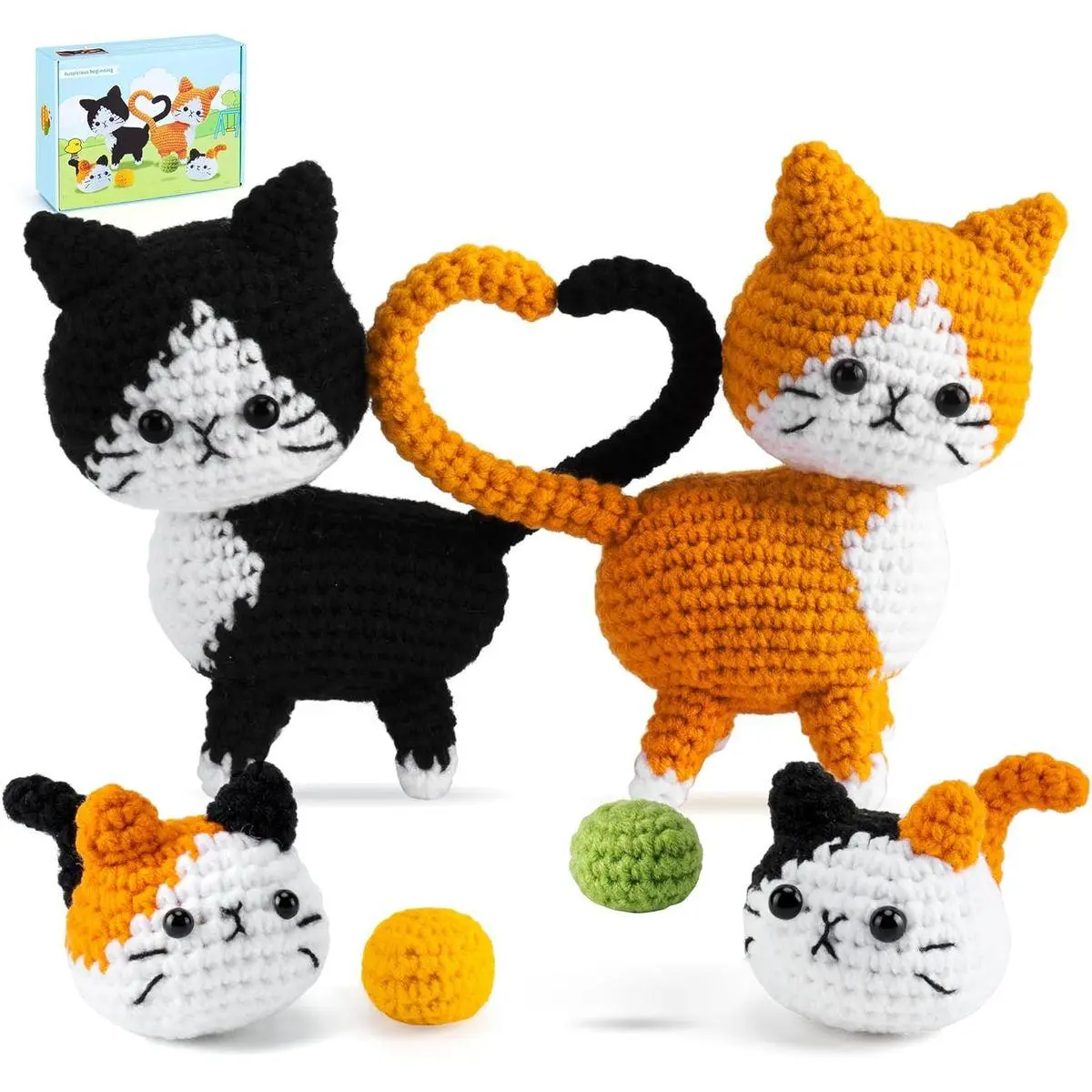 Valentine's Day Gift Cat Crochet Kit for Beginners-Crochet Kits 4PCS Cats Family Crochet Animals Kits with Step-by-Step Video Tutorials, Crochet Starter Kit Learn to Crochet Kits for Adults