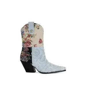 AKARI-DENIMMULTI WESTERN BLOCK BOOTIE