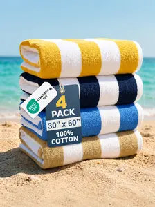 LANE LINEN Unisex Oversized Cotton Beach Towels (4 & 6 Packs) - 520 GSM, 100% Lint-Free, 30"x60", Lightweight, Thick, Water-Absorbent, Super Soft, Quick-Dry Cabana Stripe Pool Towels for Adults