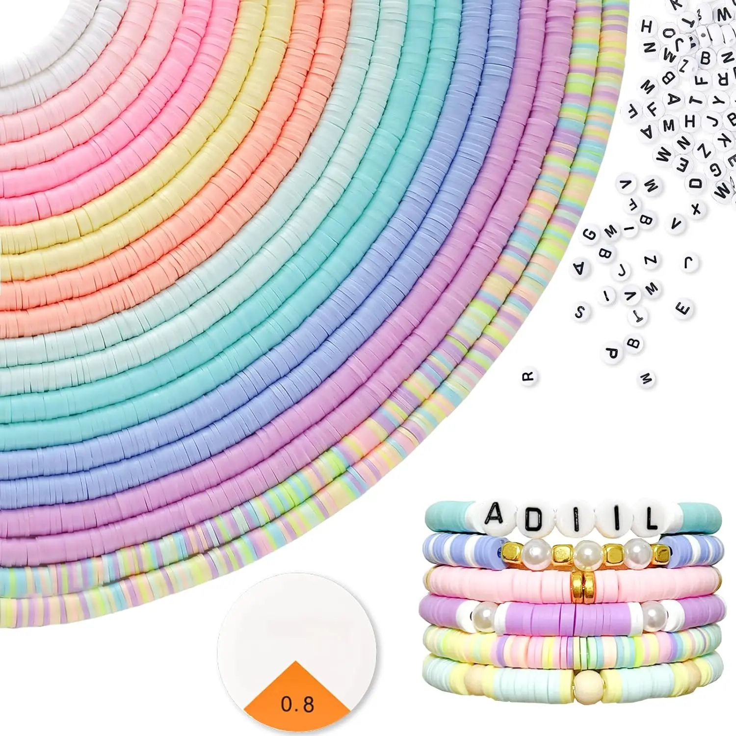 7200pcs Clay Beads Bracelet Making Kit, 10 Pastel Colors 6mm Polymer Heishi Beads