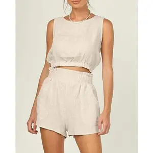 ARTFREE Women's 2pcs Summer Outfits Sleeveless Crop Tank Top and High Waist Pocketed Shorts Loose 2 Piece Short Sets