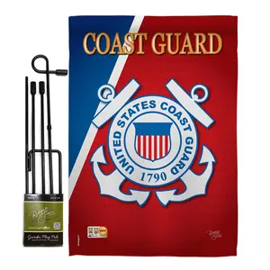 Breeze Decor BD-MI-GS-108056-IP-BO-D-US10-CG 13 x 18.5 in. Coast Guard Americana Military Impressions Decorative Vertical Double Sided Garden Flag Set with Banner Pole