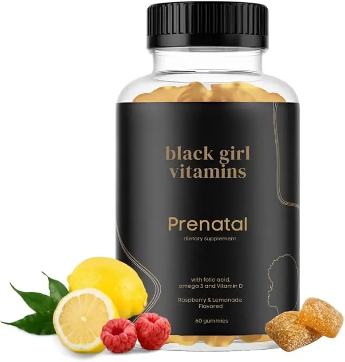 Black Girl Vitamins - Prenatal Gummies for Women Vitamin with Folate for Bone Health Support, Gluten-Free, (Raspberry-Lemonade), 60ct