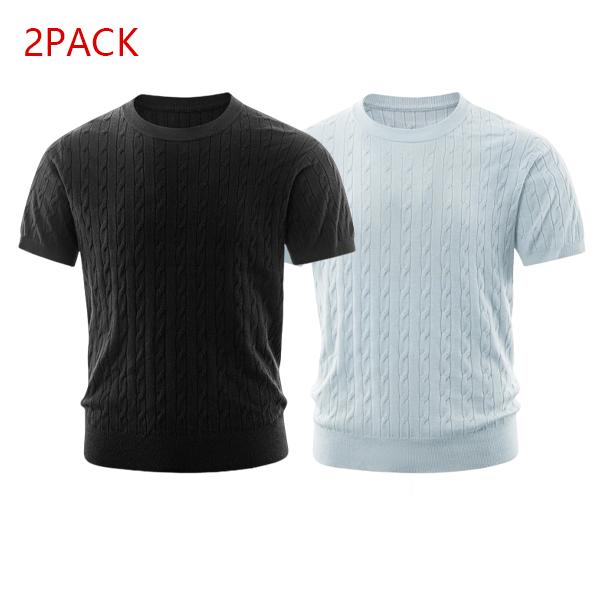 2PACK Men's Cable Knit Tees  Trendy Textured Short Sleeve Shirts, Soft Comfy Casual Crew Neck Tops, Essential Streetwear