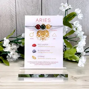 Aries Zodiac 3 Bead Adjustable Sliding Knot Bracelet with Affirmation