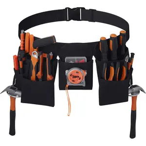 Gifts for Men,19 Pocket Tool Belts with Quick Release Buckle- Heavy Duty Detachable & Adjustable Utility Belt,Work Apron for Men and Women,for Electrician,Carpenter,Construction Tool Belt (Black)