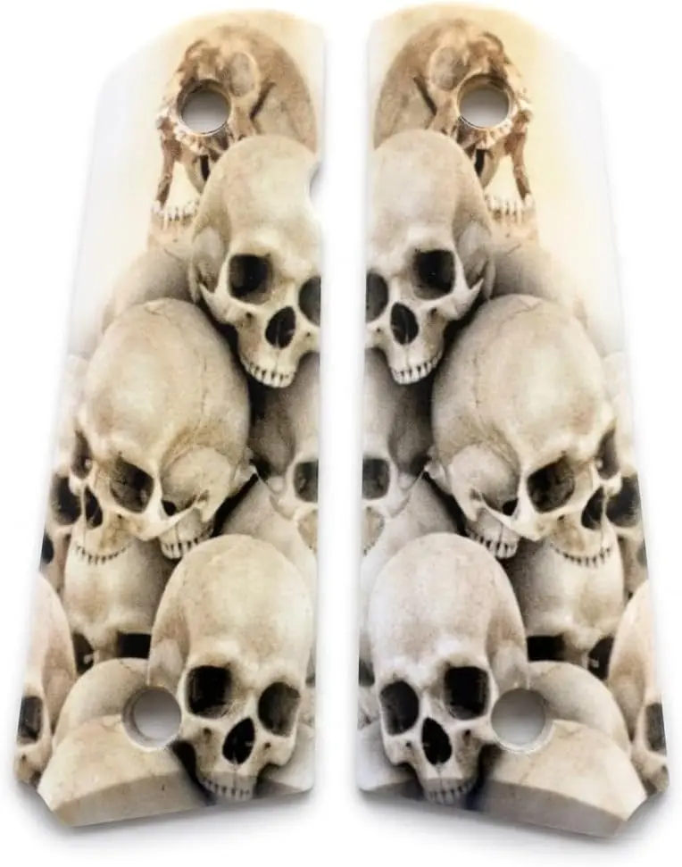 1911 fits Grips Colt Gov & Clones HD  Printed Skulls on Wood Ambi Safety Uv Printed