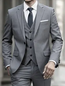 3pcs Men'S Suit Set | Large Slim Fit, Long Sleeve, Lapel Collar, Solid Color, Non-Stretch Fabric, with Vest and Formal Tie, Ideal for Wedding, Business, Holiday Gift, Halloween