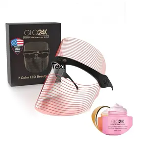 GLO24K Spa at Home Anti Aging Kit Face and Neck Moisturizer with 7 Color LED Mask for Radiant Skin. Hyaluronic Acid. Cream Rejuvenating