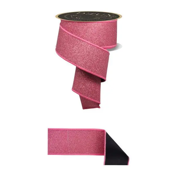 Fuschia/Black Fine Glitter Ribbon 2.5" x 10 yds