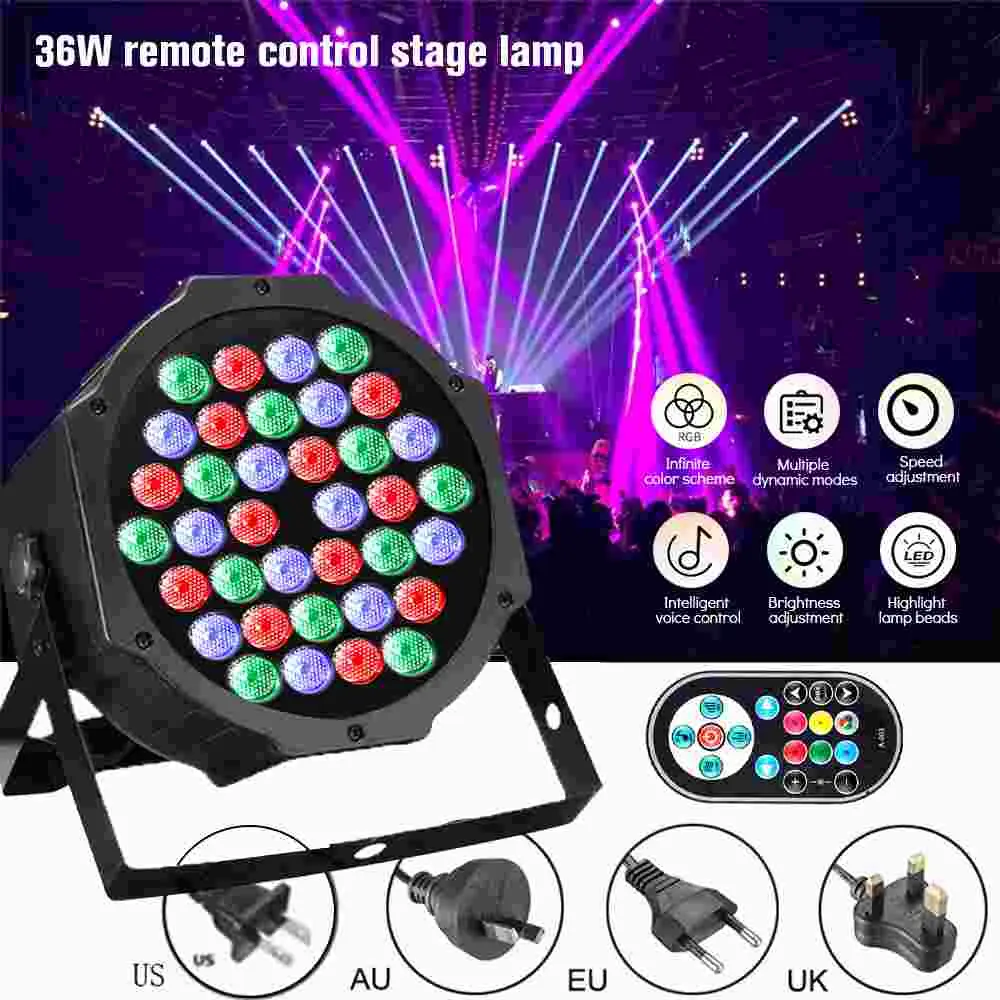 Stage Lights 36 LED Par RGB DJ LED Par Lights Uplights Remote & DMX Controlled Sound Activated Auto Play Uplights for Wedding Birthday Music Show Dance Party Stage Lighting