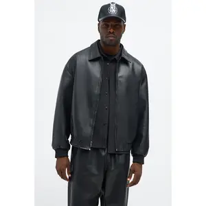 Faux Leather Work Jacket - Black