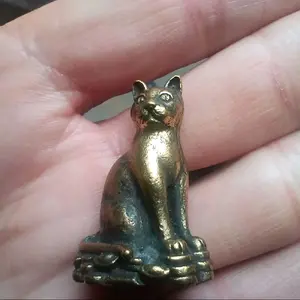 Brass Metal Kitty Cat Statue from Thailand - Decorative Figurine