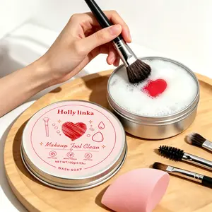 HOLLYLINKA Makeup Brush Cleaner Soap with Silicone Cleaning Pad, Deep Cleansing Solid Cleanser for Makeup Brushes, Beauty Blenders, Sponges & Powder Puffs, 3.52oz