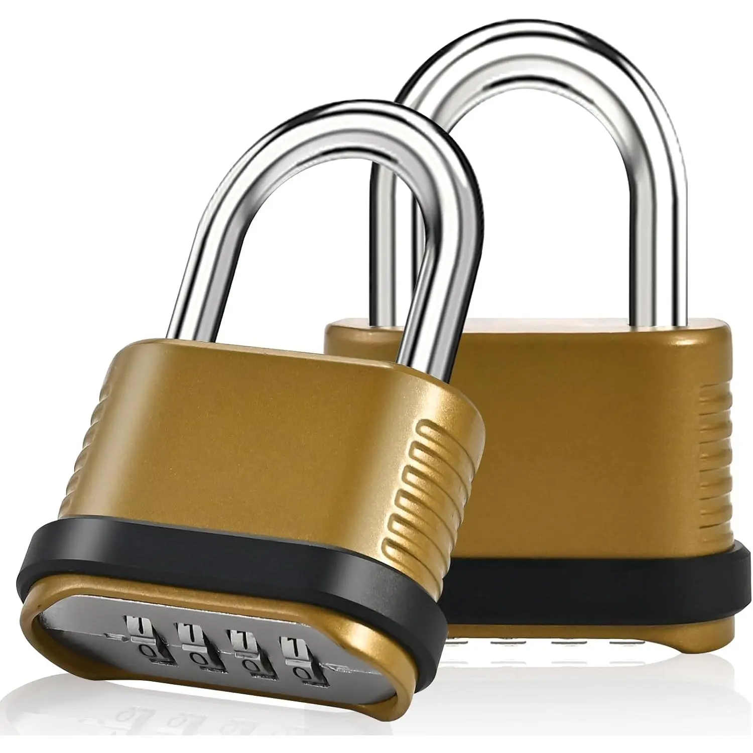 Golden Round Stainless Steel 2-Pack Short Shackle 4-Digit Heavy Duty Combination Padlock (26.5mm) - Waterproof Outdoor Manual Lock with 1000 Combinations, Tamper-Deterrent, for School Lockers, Fence, Cabinet Lock - 1/2/4 Pack Options Available