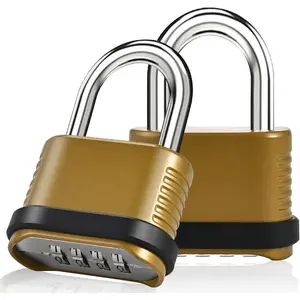 2 Pack Combination Lock | 4-Digit Heavy Duty Combo Lock - 26.5mm Outdoor Waterproof Combination Padlock for Outdoor Fence, Locker, Sheds, Gym, Gate Hasps - Golden (2pcs, Short Shackle)