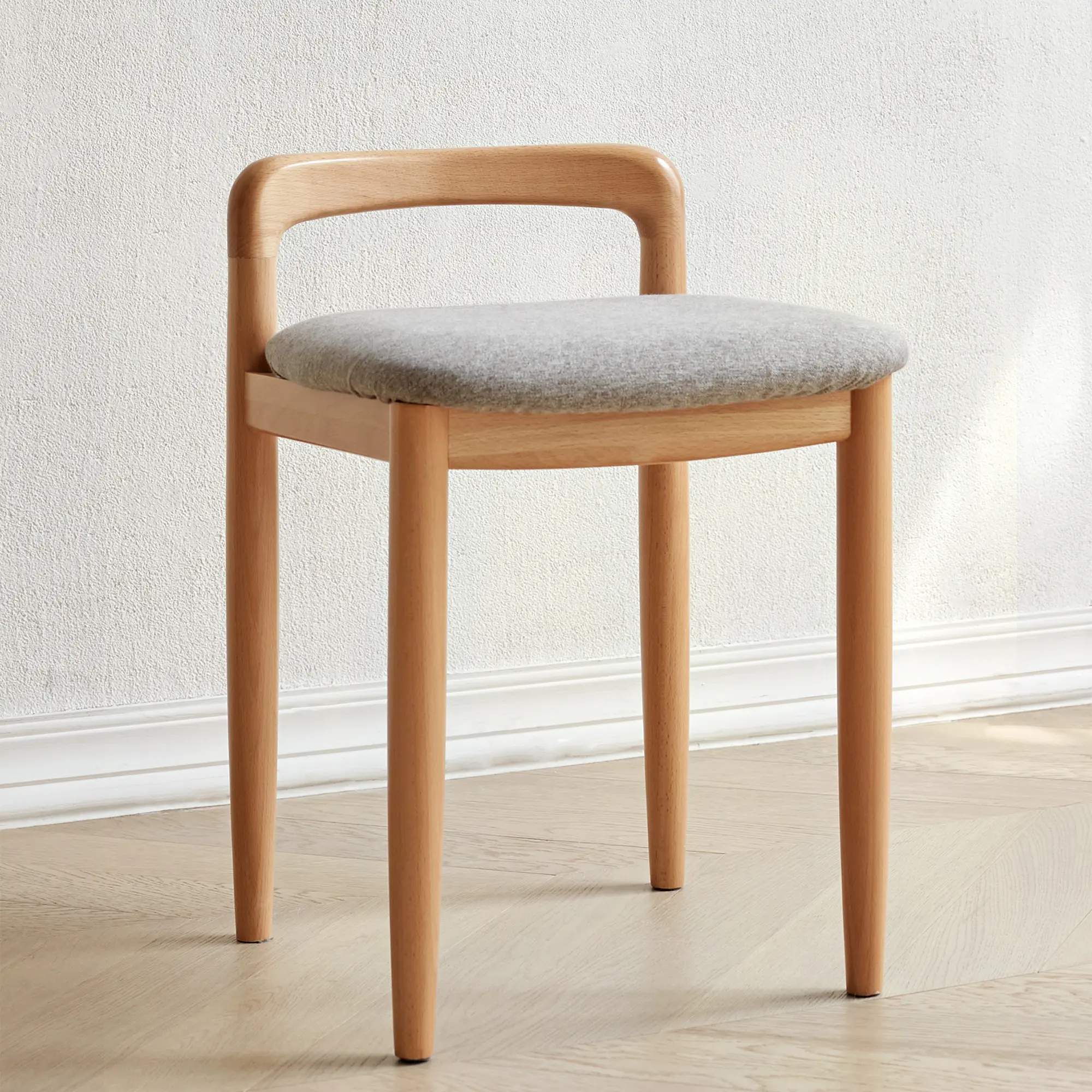 Solid Oak Square Stool with Soft Edges, Natural Beech Wood Makeup Bench for Bedroom, Dining Room, Living Room, 14.57x14.29x20.67 Inches, Supports 300 lb, Ready to Use Out of the Box, Natural Finish