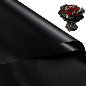 Black Flower Wrapping Paper - 20 Pre-Cut Waterproof Sheets, Modern Wrap Bouquets Supplies for Mother’s Day Gifts, Florist Packaging