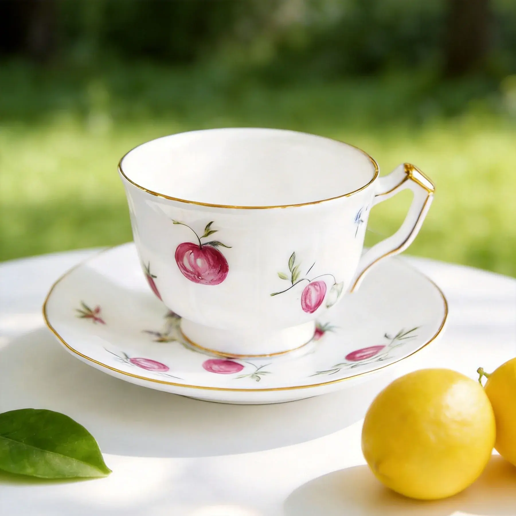 Aynsley Florida Crocus Vintage Bright Floral-Floral Fruit Bone China Medium 180ml Tea Cup & Saucer, Lead-Free, Cadmium-Free Kitchenware Drinkware for Any Occasion, Coffee Cup Saucer, Drinking Tea Cup