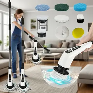 Portable Electric Cleaning Brush, 1 Set Electric Rotating Floor Brush, Wireless Electric Rotating Brush with 9 Counts Replaceable Brush Heads