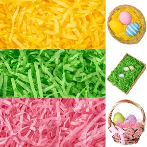 340g/12oz Easter raffia stuffing, available in pink, green, and yellow shredded paper and crepe paper. Suitable for Easter gift boxes, bags, baskets, and party supplies (3 colors).