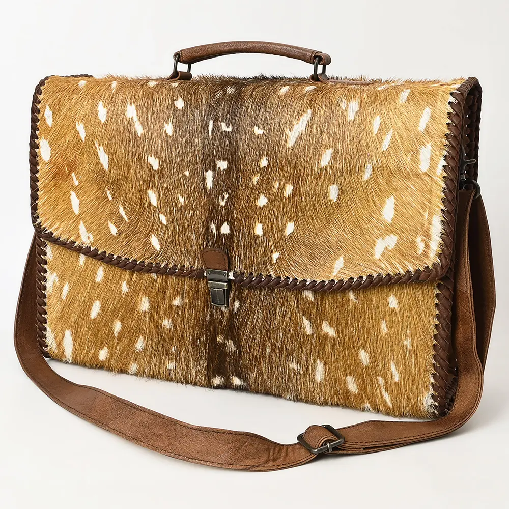 American Darling Hair-On Cowhide Briefcase Bag – Genuine Leather Western Work Bag with Shoulder Strap | Premium Handmade Laptop Case