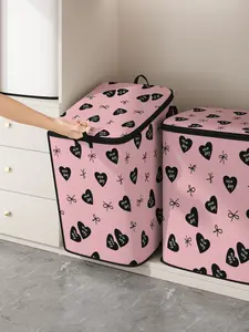 Heart Print Thick Quilt Storage Bag, Cute and Practical Kids Bedding Organizer, Durable Material, Easy Carry Handle, Home Use, Valentine's Day Gift