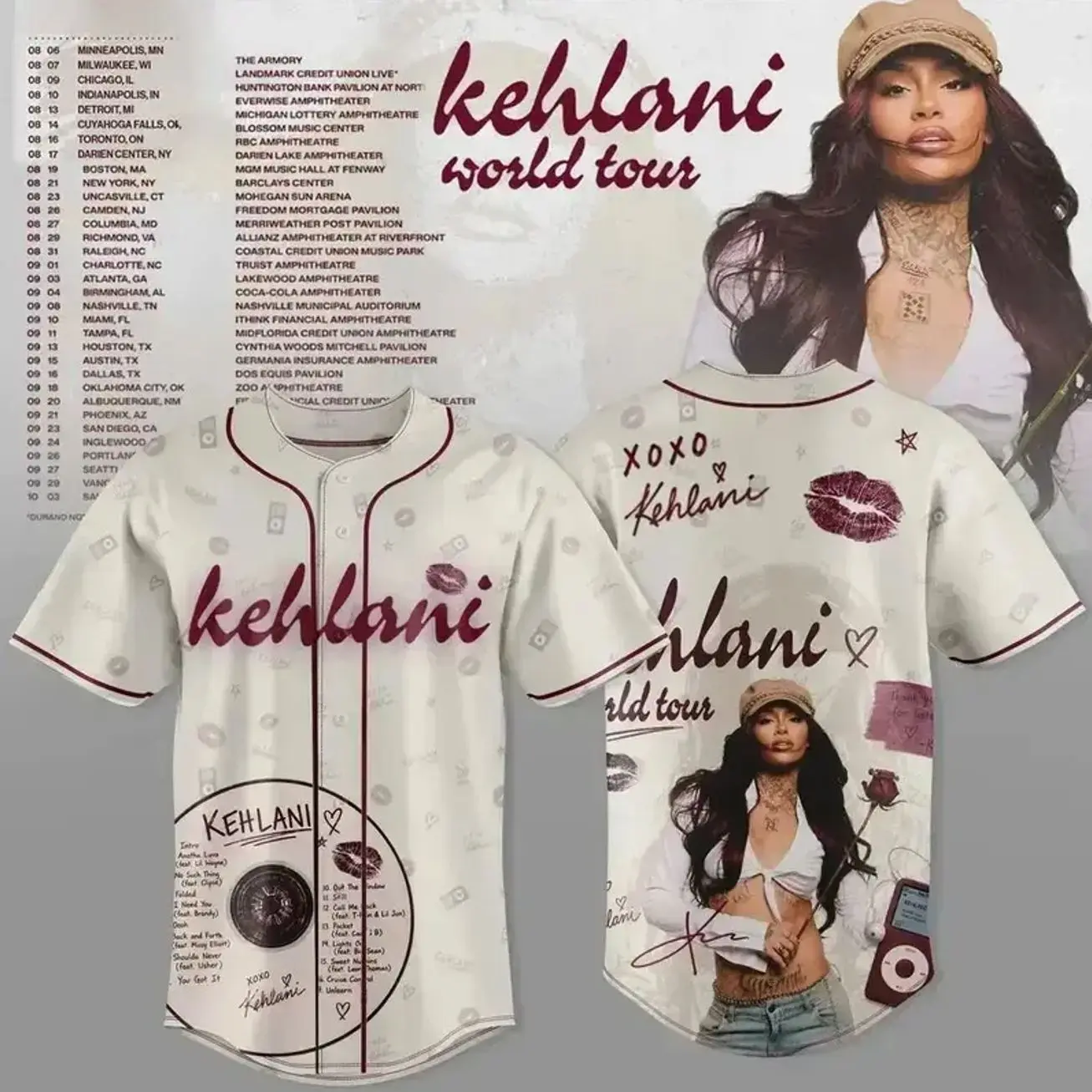 Vintage Kehlani World Tour 2026 Baseball Jersey, Unisex Vintage Streetwear Short Sleeve Shirt Button-Up Retro Tour Style, Hip Hop Merch, Gifts QRX