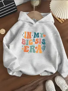 Girls' Hooded Sweatshirt 'big Sis Era' Text Print, Graphic Casual Hoodie, Vintage Sister Style, Casual Clothing, Soft Fabric, Daily Wear
