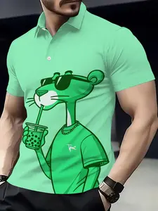 Men's Short Sleeve Summer Turn-Down Collar Streetwear Polo Shirt, 3D Geometric Print, Casual Fitted Long Top, All Seasons Fashion, Menswear